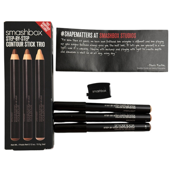 Smashbox Step By Step Contour Stick Trio Set of 3 Bronze Highlight Sharpener NIB